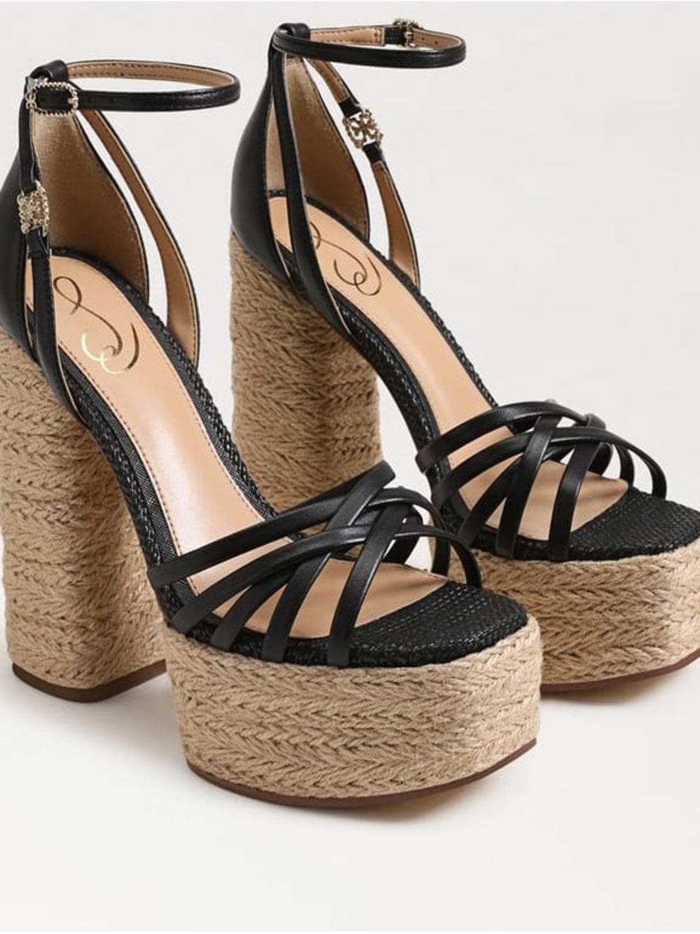 Sam Edelman NWT Kade platform black leather heels strappy woven block heel